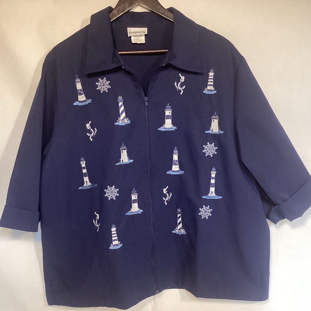 Bob Worth Embroidered Lighthouse Jacket full zip women’s size XL Petite